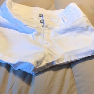 White denim high waist shorts